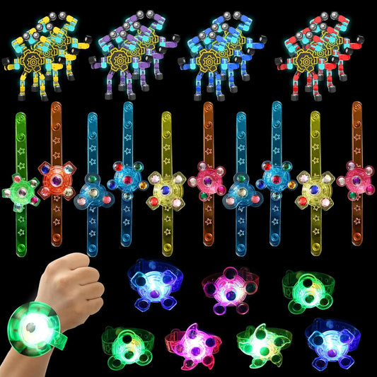 24 Pack LED Light Up Fidget Spinner Bracelets and DIY Deformable Robot Fidget Spinners,Stress Relief Toy for Kids Adults,Party Supplies,Treasure Box Toys for Classroom, Birthday Gifts