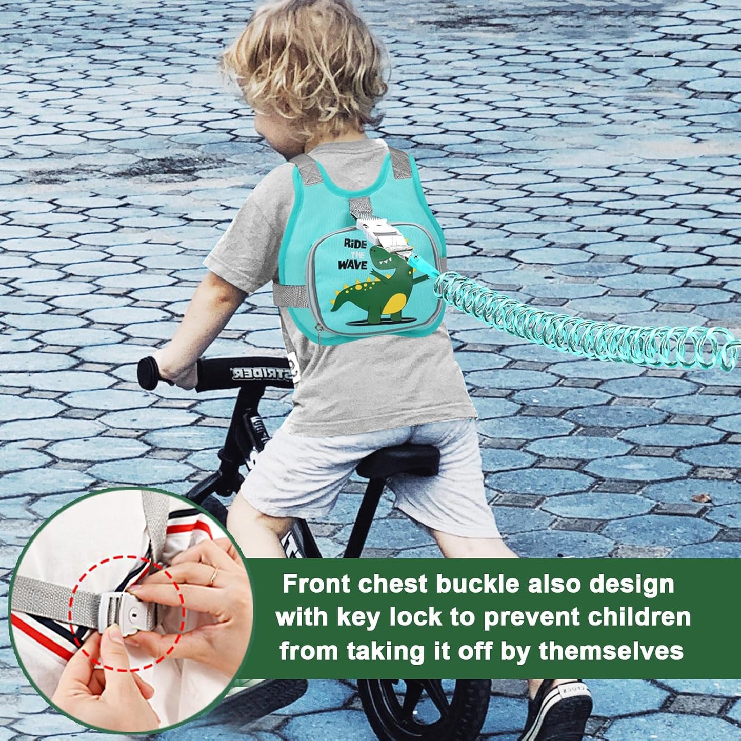 Accmor Toddler Harness Leash+ Anti Lost Wrist Link, Cute Dinosaur Kids Harness with Leash, Collapsible Child Leash Baby Walking Harness Wristband Assistant Strap Belt for Boys Girls to Outdoor Travel