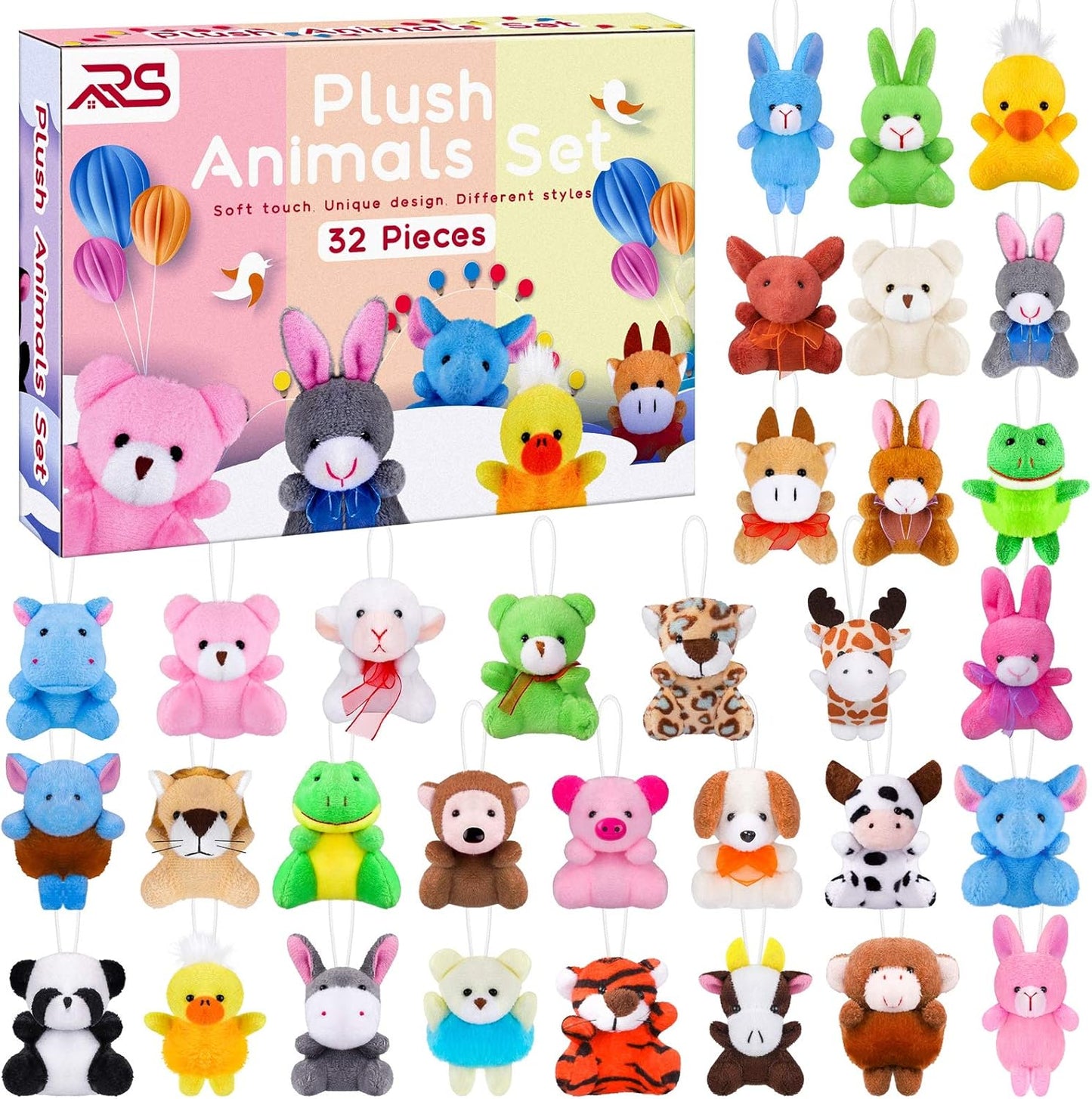 Ruisita 32 Pack Mini Plush Animals Toys Set, Jungle Animal Plush Toys Stuffed Animals Set for Easter Hunts, Basket Stuffers, Easter Party Favor, Goodie Bag Fillers