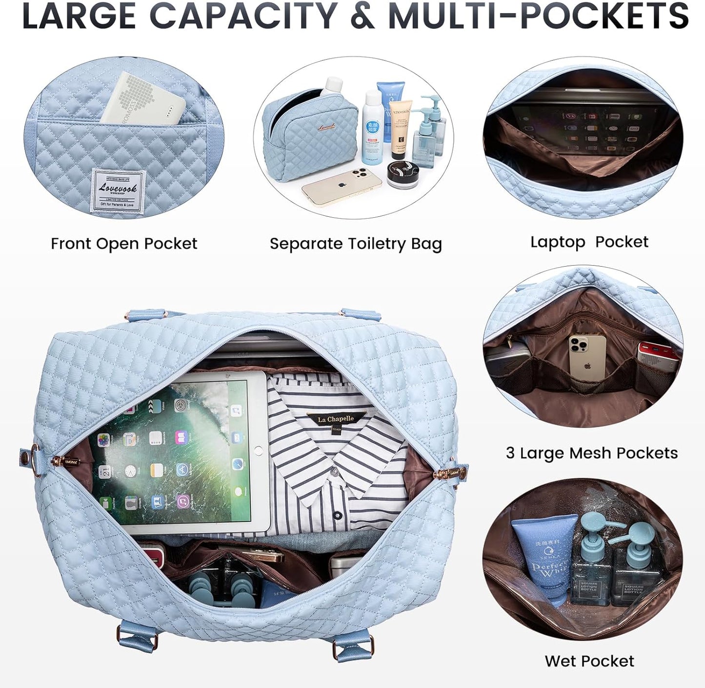 LOVEVOOK Travel Duffle Bag,Weekender Bags for Women with Shoe Compartment，Carry on Overnight Bag with Toiletry Bag,Gym Duffel Bag with Wet Pocket, Hospital Bags for Labor and Delivery