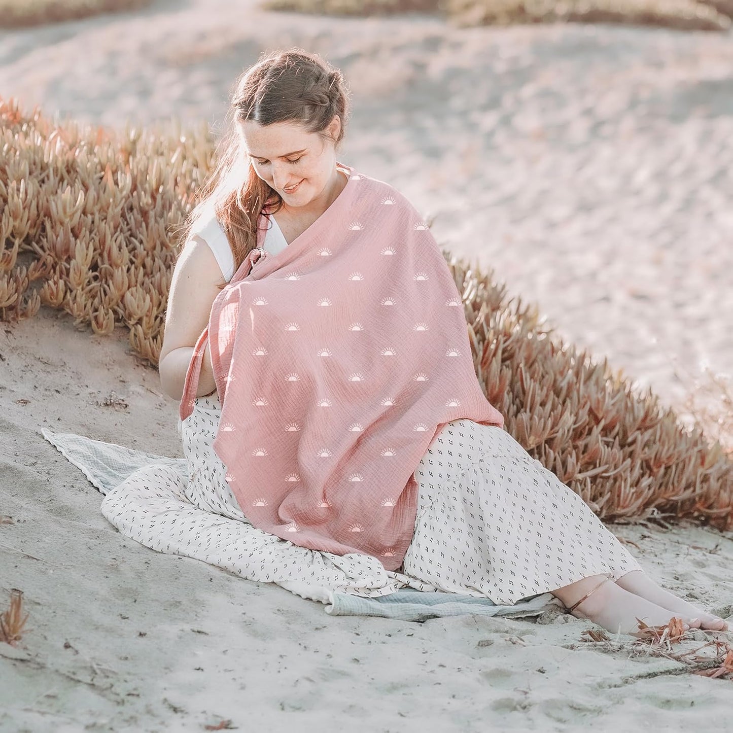 Konssy Muslin Nursing Cover for Baby Breastfeeding, Breathable 100% Cotton Breastfeeding Cover with Rigid Hoop for Mother Nursing Apron, Multi-use Carseat Canopy