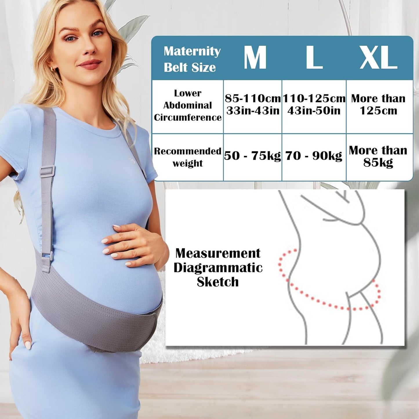 Belly Bands for Pregnant Women, Breathable Pregnancy Belly Support Belt with Adjustable Straps, Back Support, Pelvic Support Belt for Pregnancy (Gray, Large)