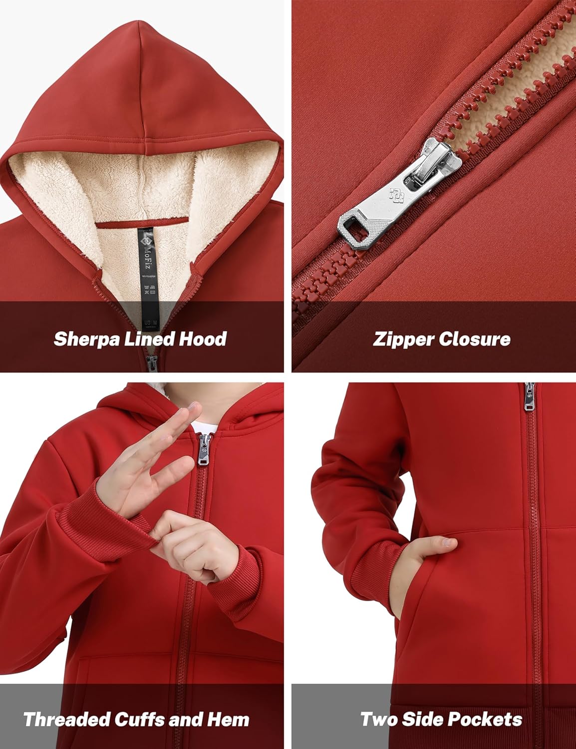 MoFiz Kids Fleece Jackets Sherpa Lined Hoodie Jacket Hooded Zip up Sweatshirt Coats for Boys Girls Winter Casual Outerwear