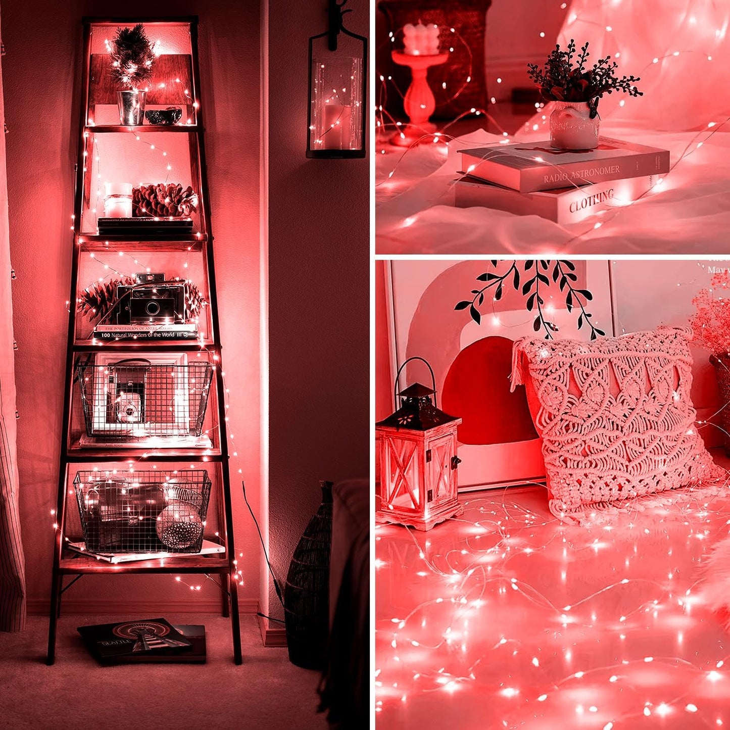 Fairy Lights 72ft 220 LED USB Twinkle String Lights Plug in Silver Wire Lights with Remote and Timer 8 Modes Outdoor Waterproof Starry Lights DIY Party Wedding Christmas Decoration（Red）