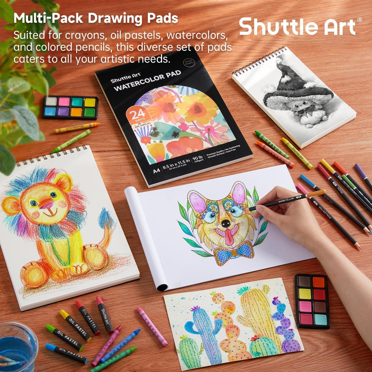 Shuttle Art 149 Piece Deluxe Art Set, Art Supplies in Wooden Case, Painting Drawing Art Kit with Crayons Colored Pencils Oil Pastels Watercolor Cakes Coloring Book Sketch Pad for Kids Adults