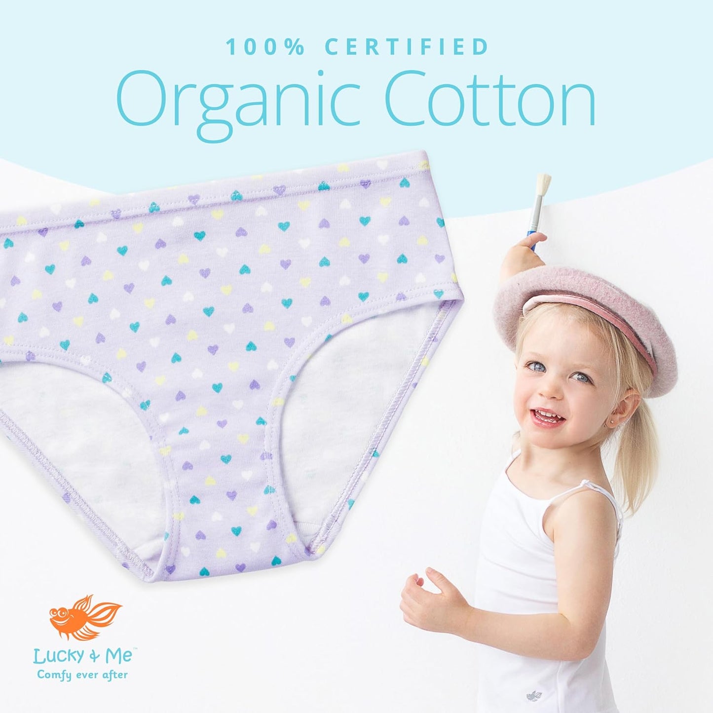 Lucky & Me Girls 100% Organic Cotton Underwear Briefs, Gracie 7 Pack