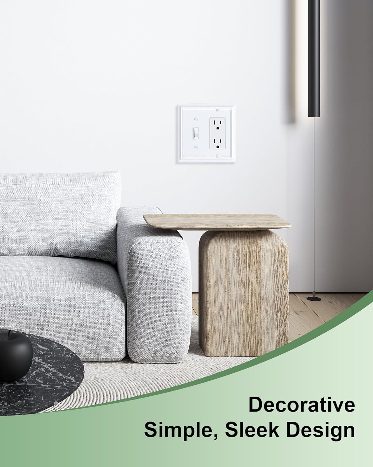 2-Pack Combo Toggle/Decorator Light Switch Cover Plate, Pure White Decorative Electrical Outlet Covers, Durable Natural Bamboo Fiber Switch Plates and Outlet Covers, Corrosion Resistant