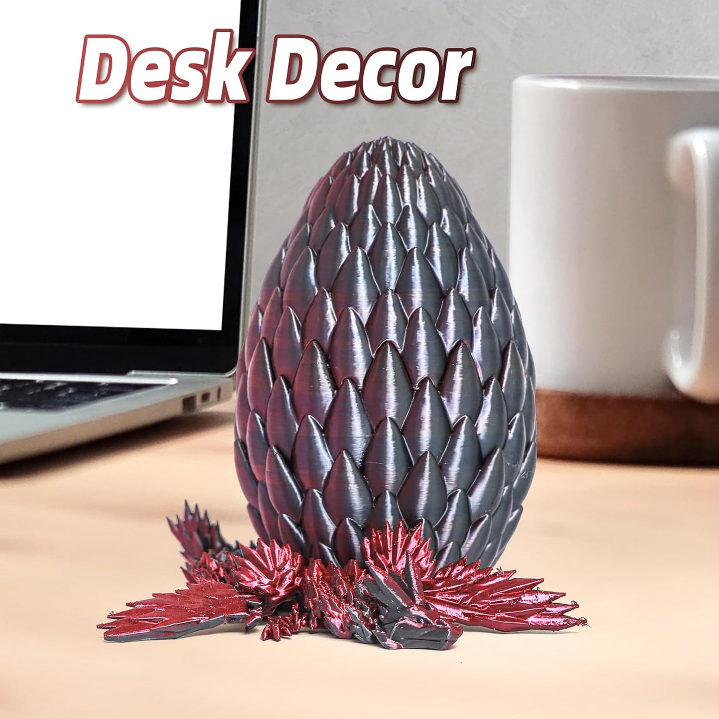 3D Printed Flying Dragon in Egg - Black Mix Red - Surprise Egg with Flexible Winged Dragon Inside, Mystery Beautiful Fidget Toy, Birthday Gift, Desk Figure Decor