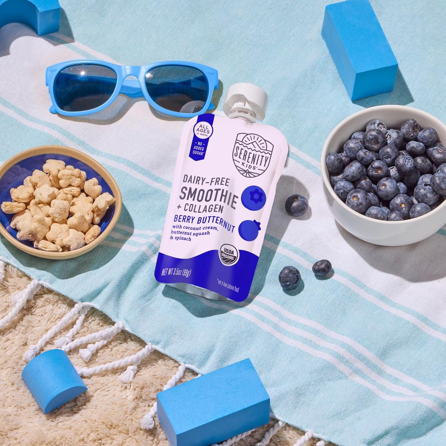 Serenity Kids 6+ Months Dairy Free Smoothie Baby Food - USDA Organic - Grass Fed Collagen Protein - 3.5 Ounce BPA-Free Pouch - Berry Butternut Protein Smoothie Baby Pouches - 6 Count