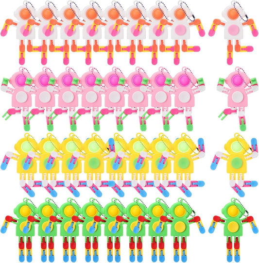 32 Pcs Funny Sensory Fidget Toys Robot Fidget Spinners Fidget Party Favors Robot Fingertip Toy DIY Transformable Chain for Teens Adults Stress Relief Birthday Gift (4 Colors,Cute Style)