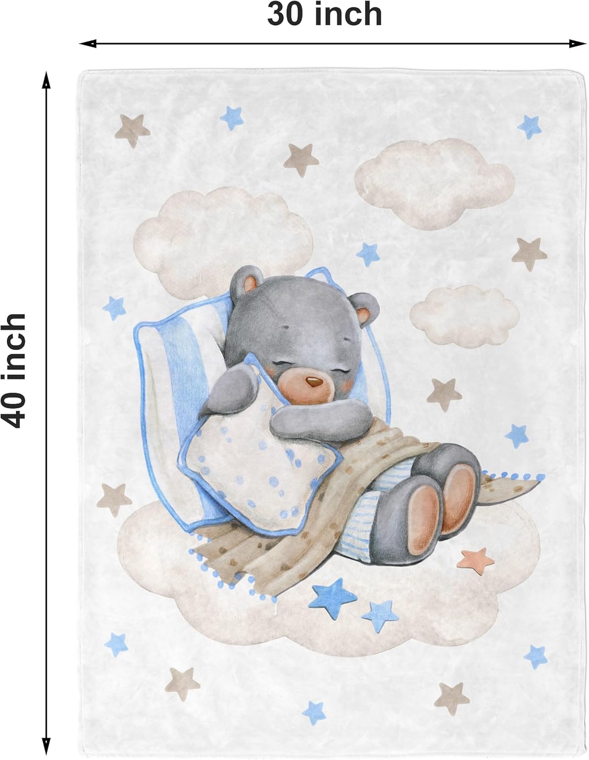 UNIQUE Little Bear Ultra Soft Fleece Baby Blanket 30x40in, Cute Sleeping Bear Baby Blanket, Boy