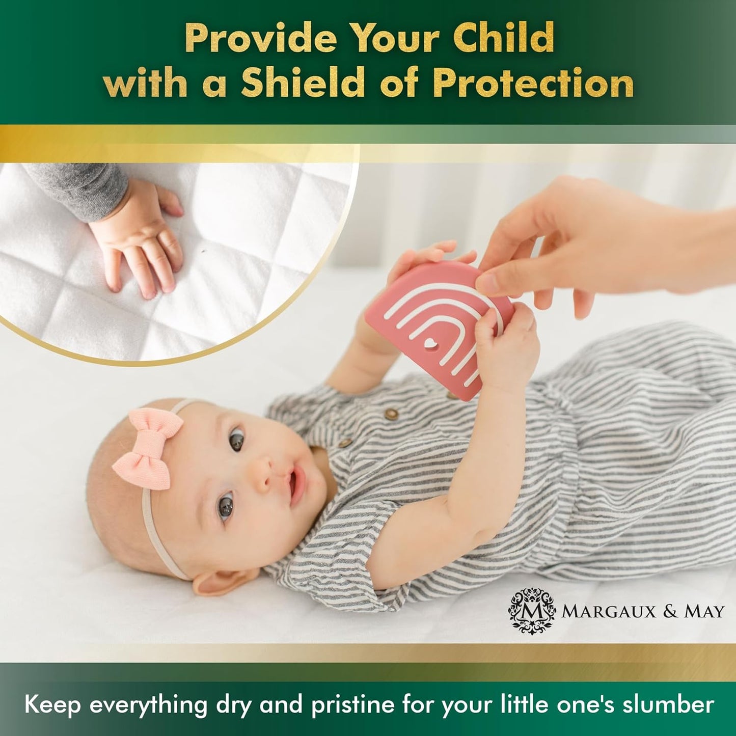 Crib Mattress Protector Pad - Ultra-Soft Waterproof Breathable Premium Bamboo Rayon - Noiseless Fitted Dryer Safe Cover. High Absorbency Oeko-TEX Certified (28 x 52 x 9 inches) MARGAUX & MAY