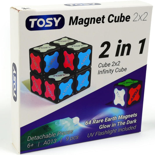 TOSY Magnet Cube 2x2 - 8 Blocks, 2 in 1 Toy: 2x2x2 Puzzle Cube and Customizable Infinity Cube, Glowing, UV Flashlight, Fidget/Sensory/STEM/STEAM Magnet Tiles Birthday Gift for Kids/Teens/Adults