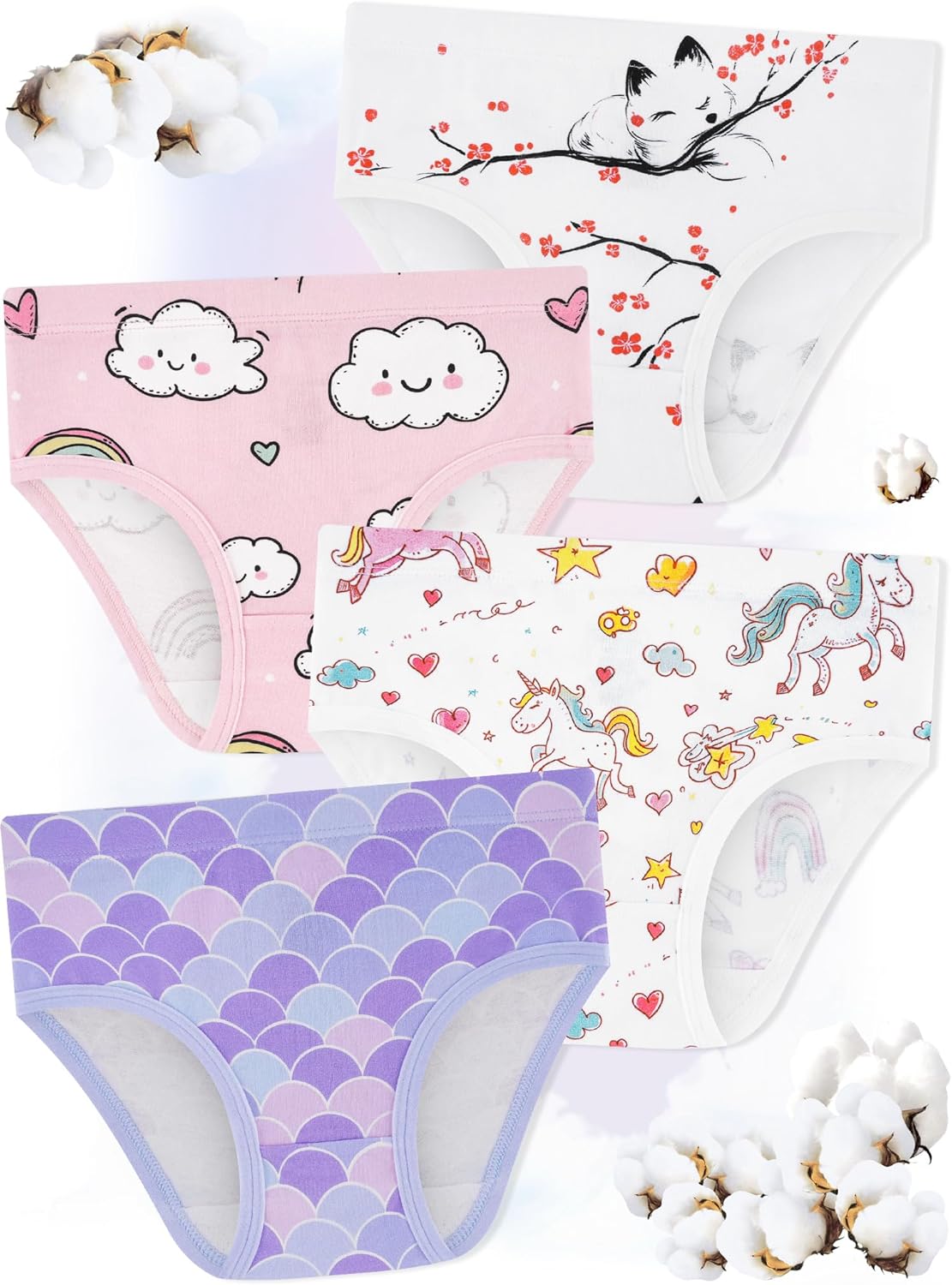 Girls' Underwear,Soft Cotton Tagless Panties for Toddlers' & Little Kids' Comfort,Breathable Briefs,8-Pack