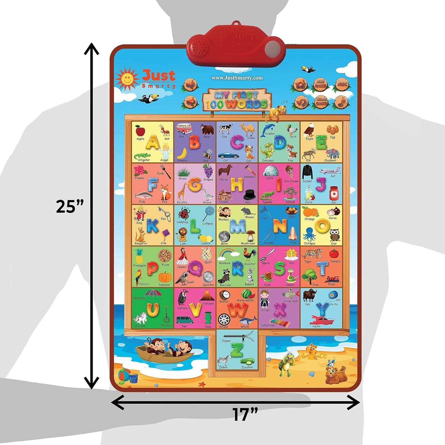 Just Smarty Interactive First 100 Words Learning Toys for 2 Year Olds | Educational First Words Alphabet Poster for Children | Learning Words for Toddlers ABC Chart | Alphabet Learning Toys for Kids