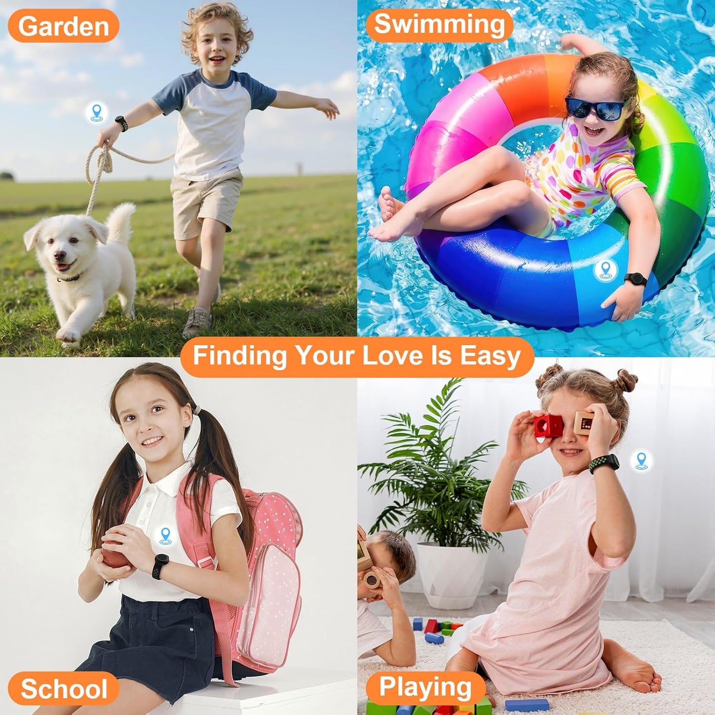 Waterproof Bracelet Compatible with AirTag for Kids (2 Pack), Protective Case GPS Tracker Holder for Child with Full Coverage Hidden Design, Soft Silicone Anti-Lost Wristband Cover for Toddler BGBY