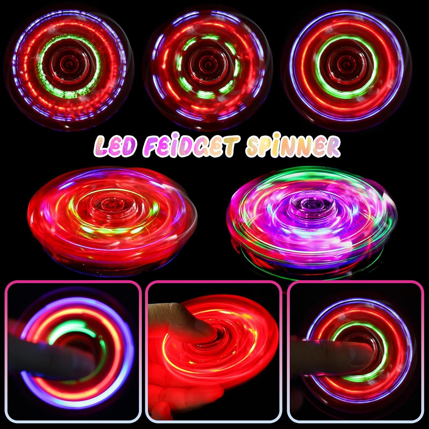 SCIONE 2Pack Fidget Spinners for Kids, LED Light up Sensory Fidget Toys for Kids Adults, Glow in The Dark Toys for Teens Boys Girls Halloween Classroom Prizes, ADHD Stress Anxiety Relief Fidgets