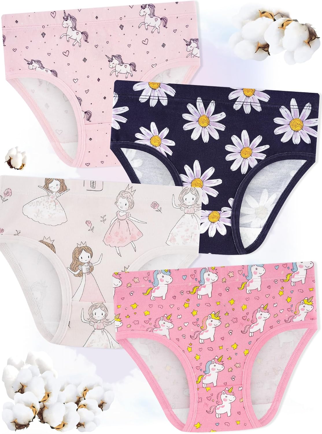 Girls' Underwear,Soft Cotton Tagless Panties for Toddlers' & Little Kids Comfort,Breathable Briefs,8-Pack