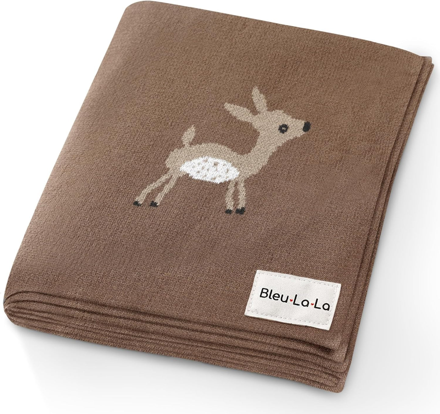 Knit Baby Swaddling Blanket - 100% Cotton Lightweight Soft Cozy Receiving Swaddle Crib Stroller Quilt Blanket for Shower Gift Registry for Newborns, Infants, Toddlers (Deer - Mocha)