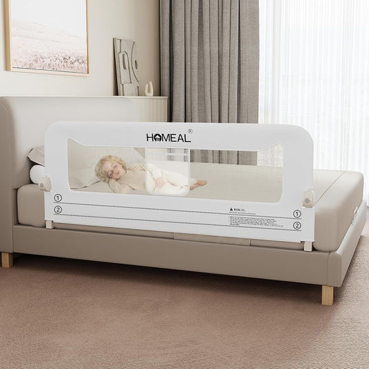 HOMEAL 59in Foldable Toddler Bed Rails, Bed Rail for Toddlers with U-Shape Base, Baby Bed Rail Guard for Twin, Full, Queen, King Beds, Bed Rail for Baby, White