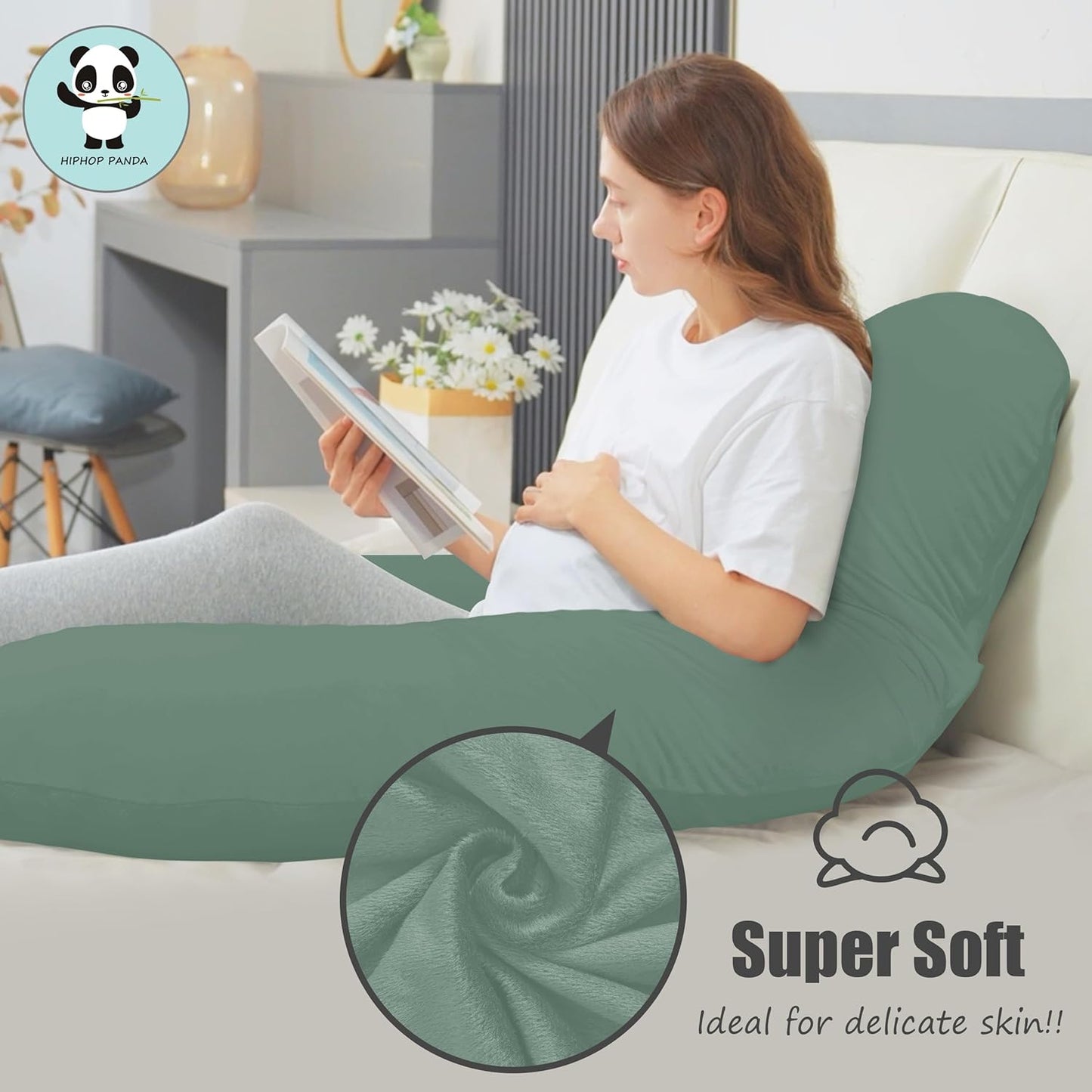 HIPHOP PANDA U-Shaped Pregnancy Pillow for Sleeping - Full Body Maternity Support Pillow with Removable Cover - Comfort for Back, HIPS, Legs, Belly - 57 Inch for Pregnant Women, Green