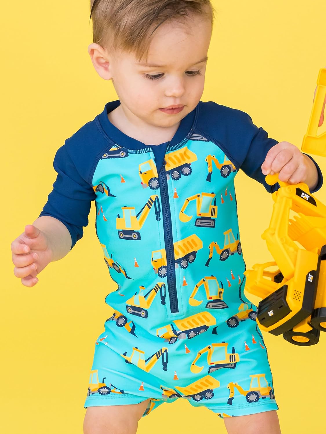 RUGGEDBUTTS Baby/Toddler Boy Swimsuit, One Piece Zipper Rash Guard Sunsuit with UPF 50+ Sun Protection