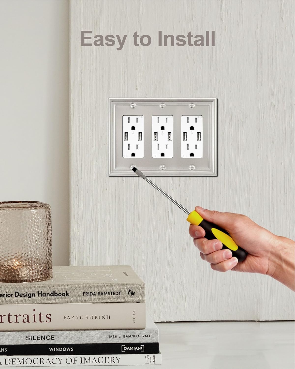 2-Pack Triple Decorator Wall Plate, 3 Gang Wall Plate for GFCI Outlet, Dimmer Switch, Receptacle Cover, Satin Nickel, 6.77 * 4.88, Midsize