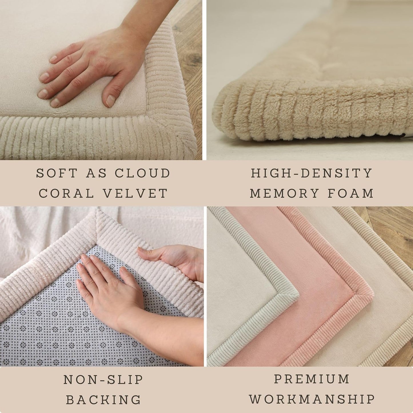 Premium Baby Playmat for Floor 80" x 110" Beige – Cloudsoft Coral Velvet Memory Foam Rug for Crawling – Non-Slip, Water-Resistant, Non-Toxic, Easy-Care Muscle Mat – Thick Play Mat for Baby