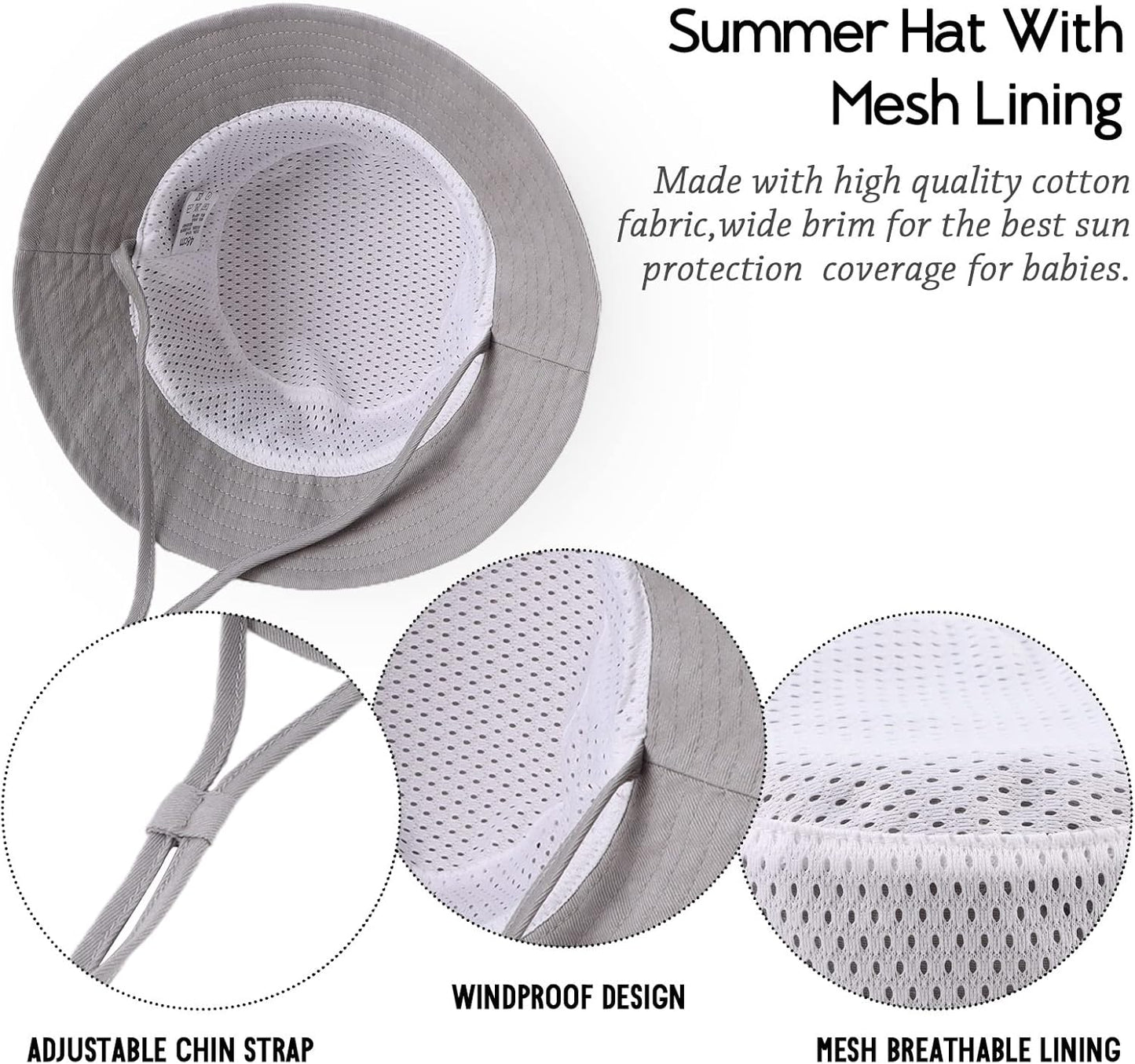 JANGANNSA Cotton Baby Sun Hat Infant Toddler Boys Girls Bucket Hats Summer Sun Protection Kids Beach Caps