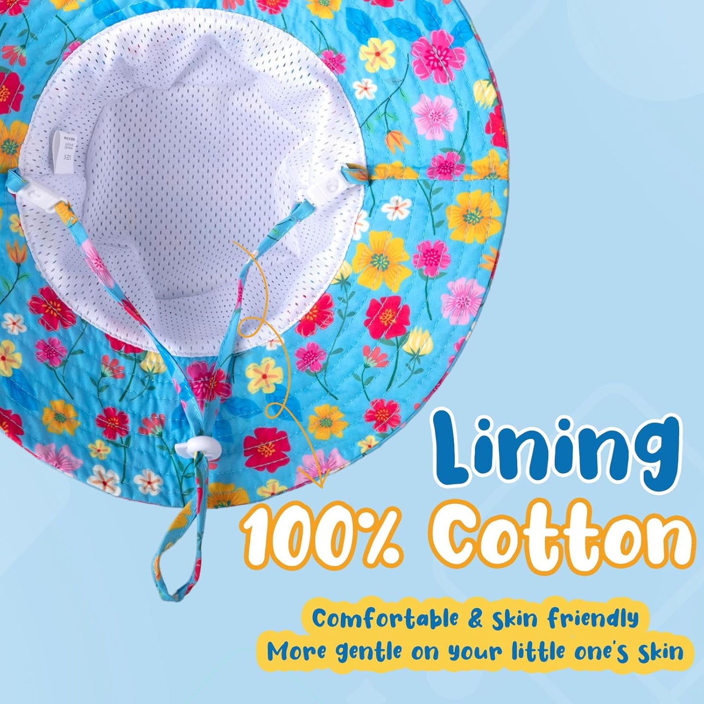 Baby Sun Hat Kids Summer UPF 50+ Toddler Bucket Hat Wide Brim Adjustable Beach Hats for Boys Girls Age 0-6 Years