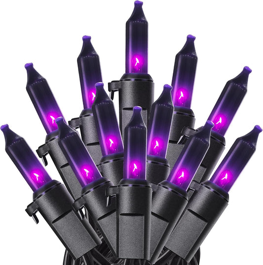 woohaha Halloween Purple String Lights,50 Mini Fairy Lights Set,Plug in with Black Wire 11Ft Traditional Halloween Holiday Decor for Indoor，Home, Christmas Tree, Bedroom, Patio, Wedding