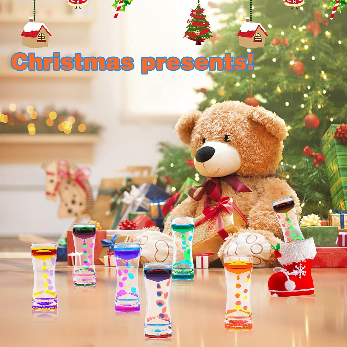 Liquid Motion Bubbler Timer Diamond Shaped Liquid Timer for Fidget Toy,Autism Toys, Children Activity, Calm Relaxing,Penguin Desk Toys and Home Ornament (Red and yellow-ordinary)