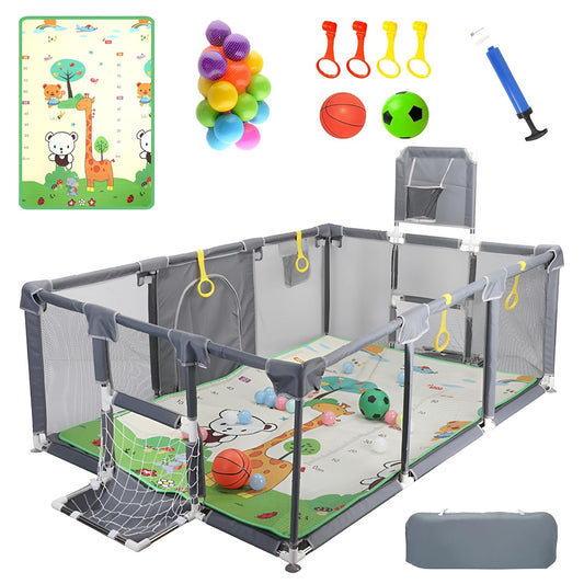 Upgrated Baby Playpen with Mat, Playpen for Babies and Toddlers, Large Playpen with Mat, Sport Playpen, Play Pen with Accessories, Baby Fence, PlayPen Indoor & Outdoor Activity, Sturdy Kids