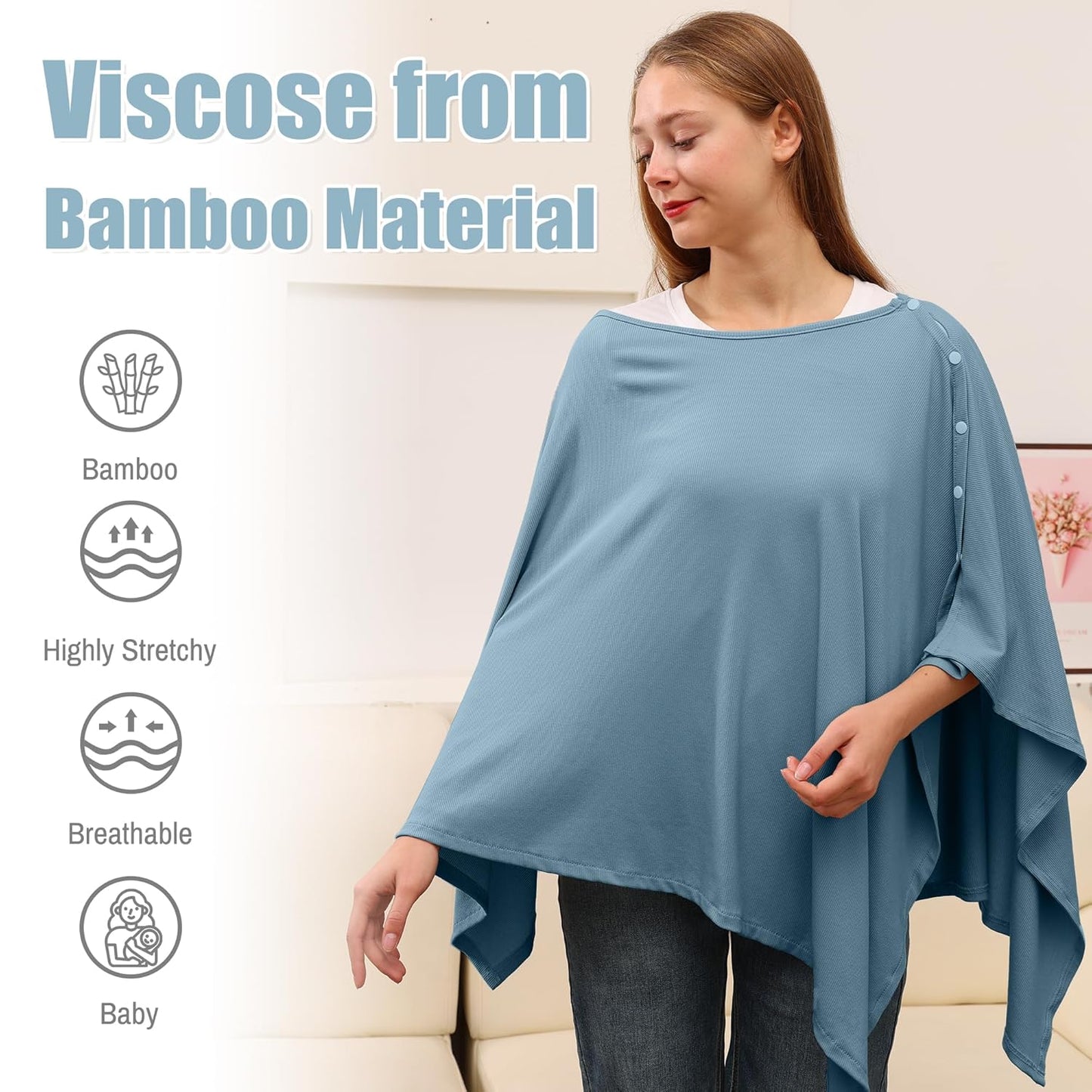 Nursing Cover for Breastfeeding- Viscose from Bamboo Ribbed Covers for Baby Breast Feeding, Full Coverage Privacy, Soft & Breathable Nursing Covers, Multi-Use Shawl Car Seat Cover