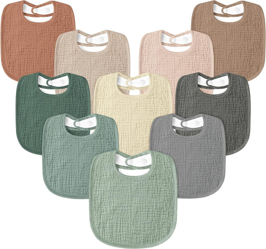 Susurration Muslin Baby Drool Bibs 10Pack Soft Square Adjustable Bandana Bibs for Unisex Baby Girls & Boys