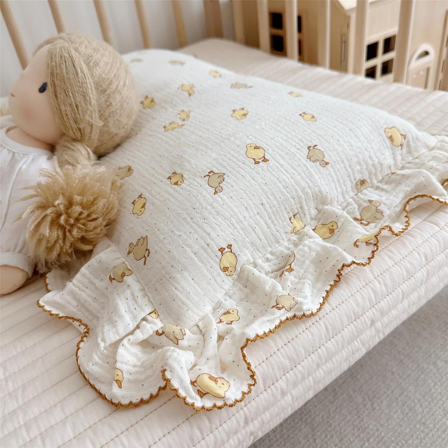 BuLuTu Duck Print Toddler Pillow Cases 20"x26", Cotton Muslin Boys Girls Pillowcase Fits Toddler Pillow Sized 16"x 22", Soft Breathable Durable Toddler Pillowcase for Kids 1-6 Year Old, 1 PC