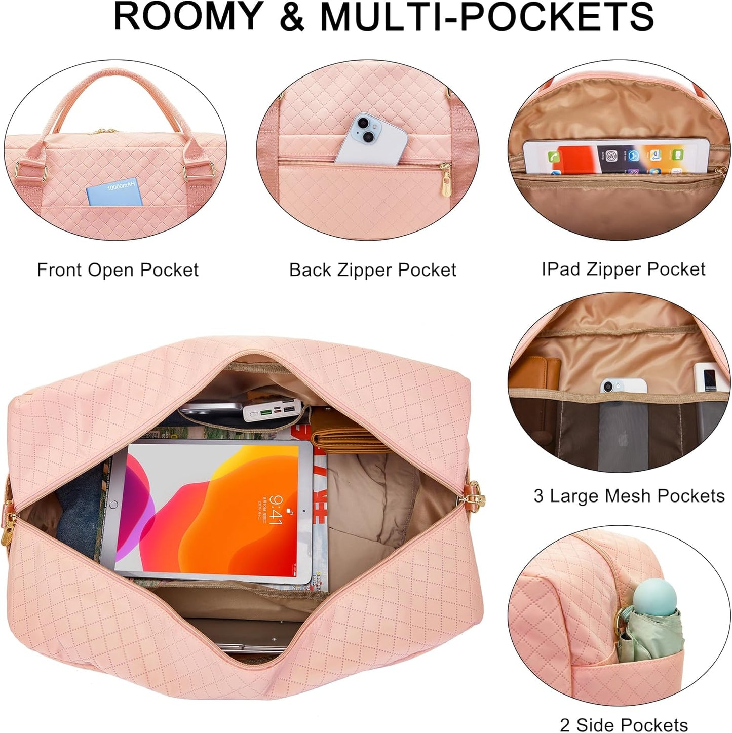 Soperwillton Women Travel Duffel Bags Carry On Overnight Bag with Shoe Compartment & Toiletry Pouch Gym Bag with Wet Pocket