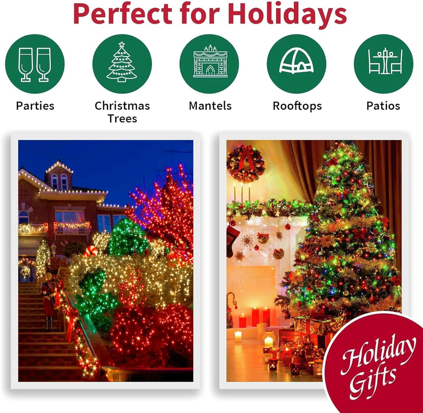 66ft Christmas Decorative Mini Lights, 200 LED Green Wire Fairy Starry String Lights Plug in, 16 Lighting Modes for Indoor Outdoor Xmas Tree Wedding Party Decoration (Red/Green/Warm)