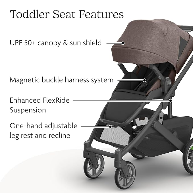 UPPAbaby Cruz V3 Stroller - from Birth + Car Seat Compatible - Full-Size, Reversible Seat - Infant Insert, Bug and Rain Shields Included - Owen (Mocha Mélange/Carbon Frame/Chestnut Leather)