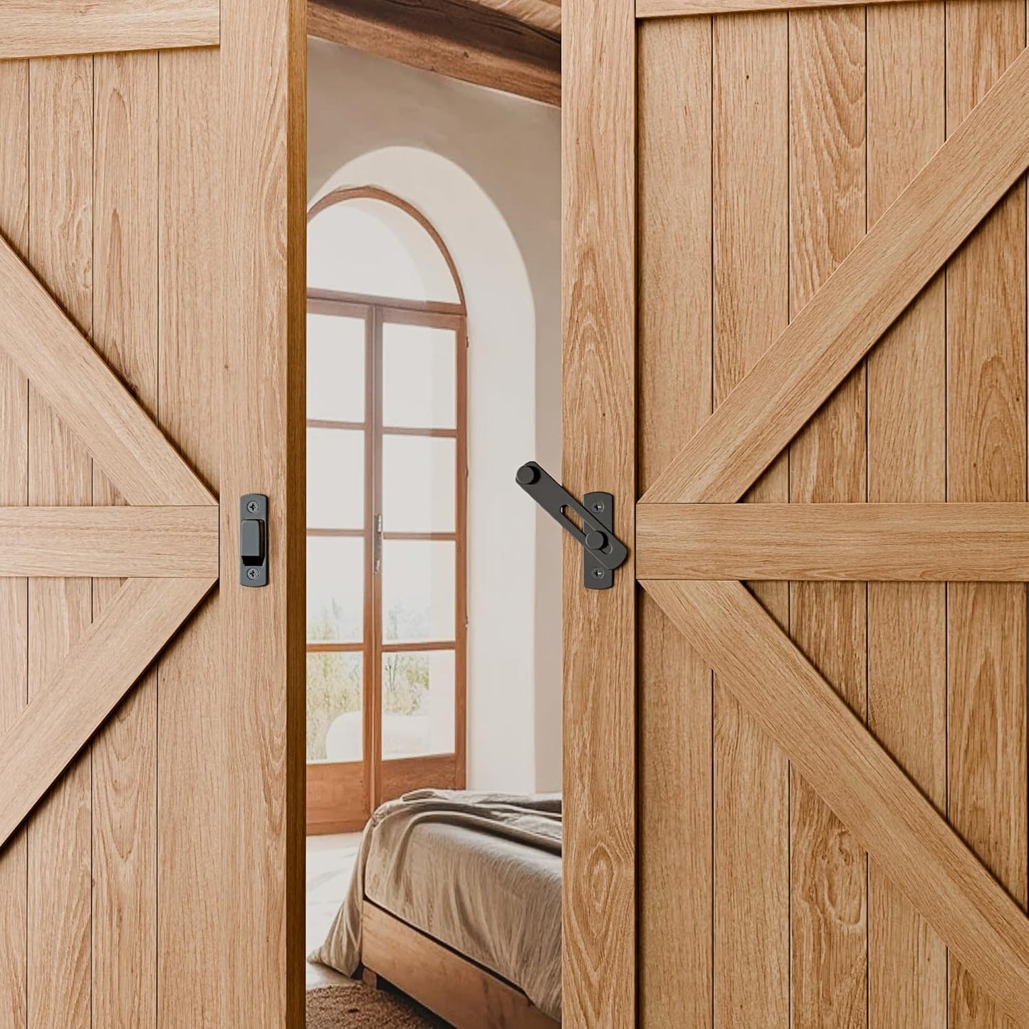 2PCS 180 Degree Matte Black Bifold Latch Flip Sliding Barn Door Latches, Gate Latch for Barn Door, Sliding Door, Pet Door, Garage, Bathroom, Window, Outdoor