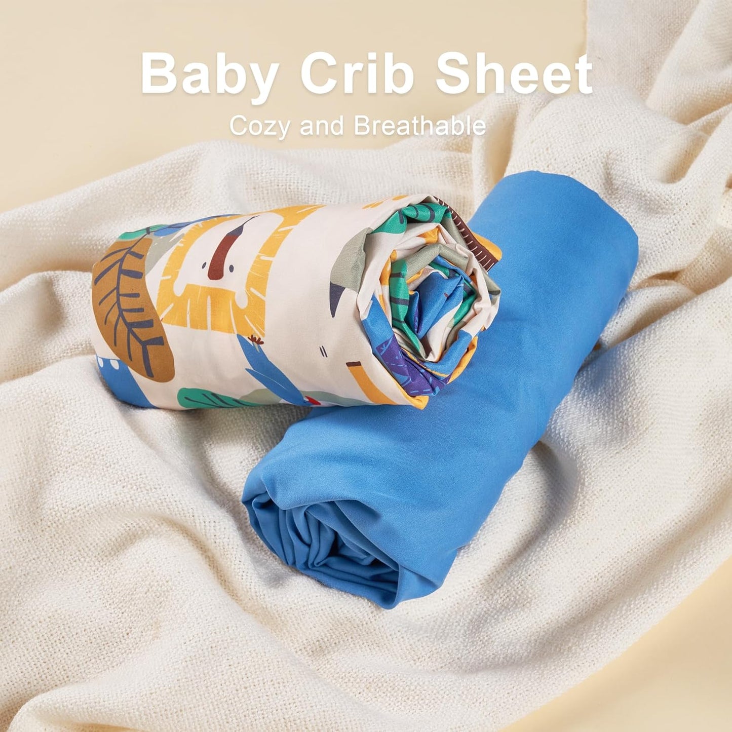 TILLYOU Baby Crib Sheets for Boys Girls, Super Soft Toddler Bed Sheets, 2 Pack Sheets for Standard Crib Mattress 28x52in, Animal Geometry