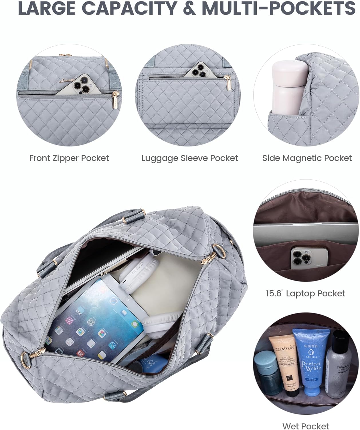 LOVEVOOK Travel Duffle Bag for Women, Weekender Overnight Bag with Shoe Compartment, Carry on Bag with Toiletry Bag, Gym Duffel Bag with Wet Pocket, Hospital Bags for Labor and Delivery 3 Pcs Set
