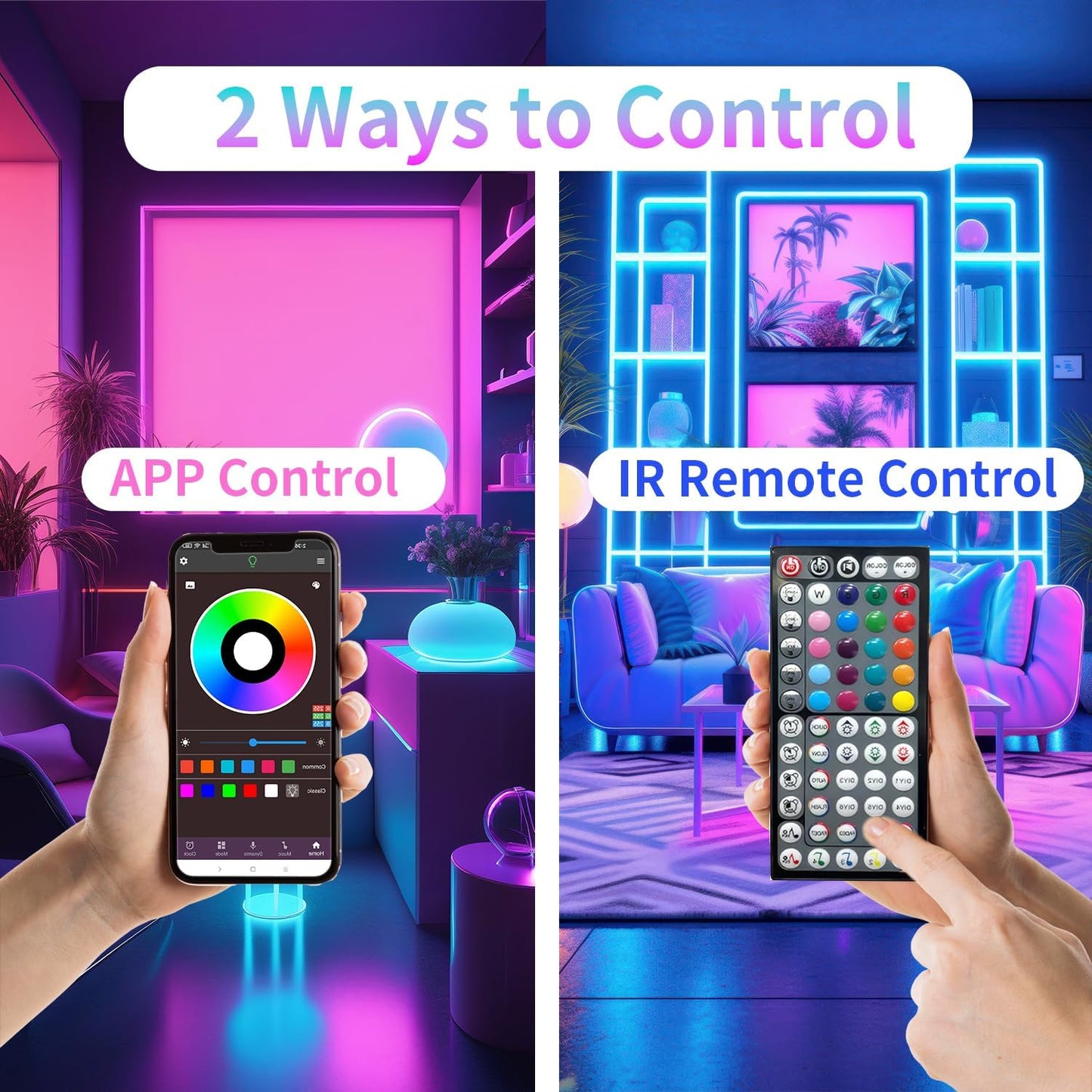 Led Lights for Bedroom 300FT(3 Rolls of 100ft), Music Sync Led Strip Lights with 60 Keys Remote and App Control, Color Changing RGB Led Lights for Room Kitchen Party Home Christmas Decoration