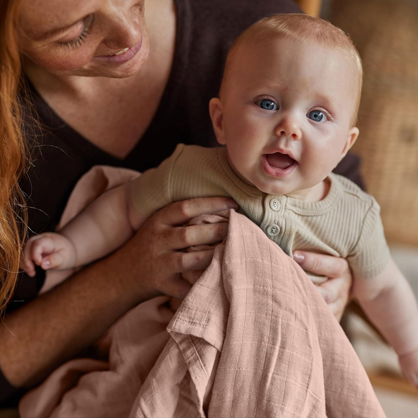 Swaddle - 100% Organic Cotton - Muslin Swaddle Blankets for Newborn, 47" x 47" (Blush)