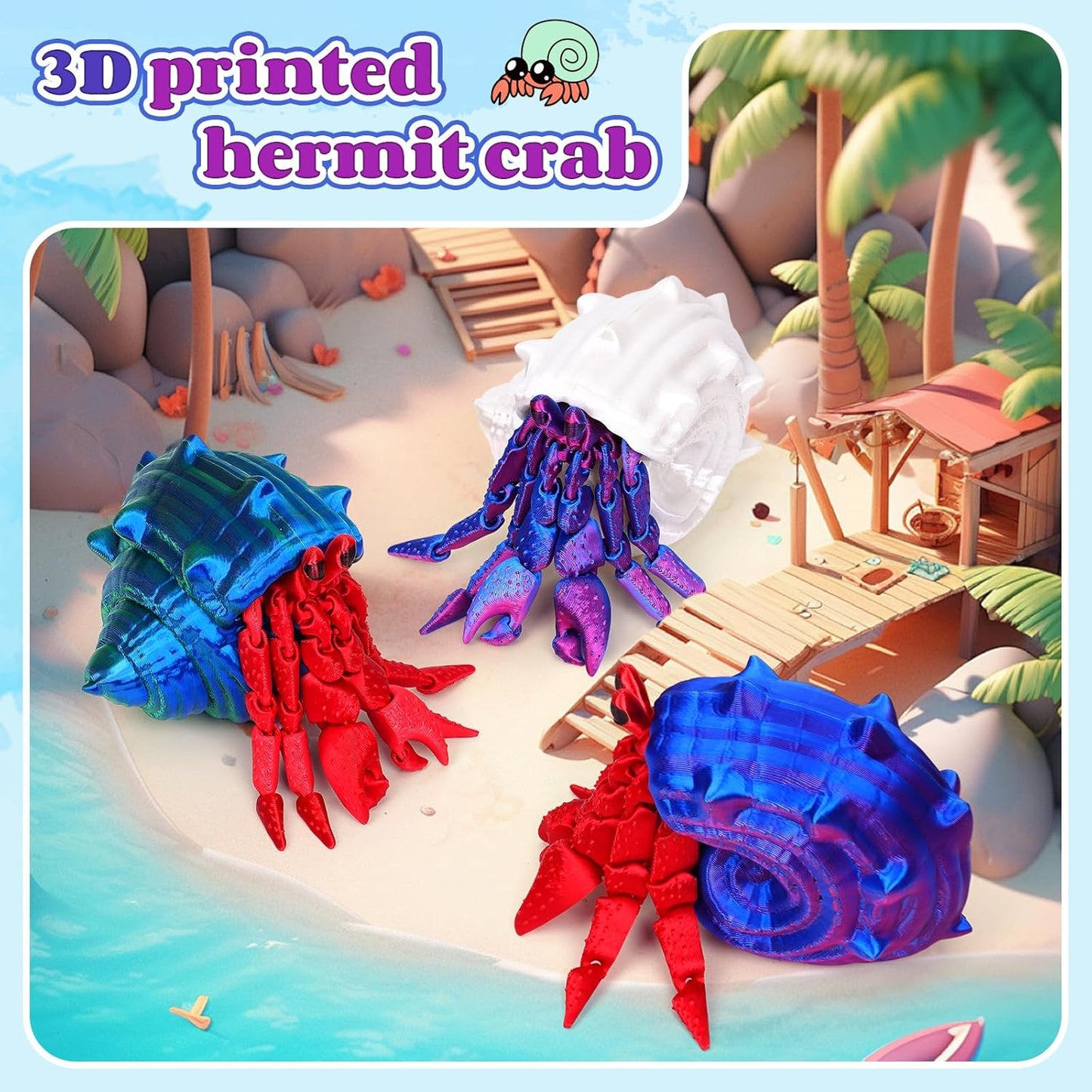 3D Printed Hermit Crab Fidget,3D Printed Dynamic Animals Toy,Full Articulated Flexible Crystal Hermit Crab Fidget Fidget Toys,Adults Fidget Toys for Autism ADHD,Home Office Decor (Blue purple)