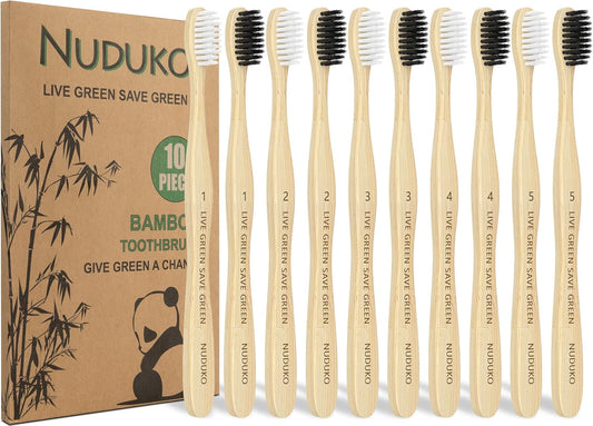 Bamboo Toothbrushes Soft Bristles, Biodegradable Eco-Friendly Toothbrush 10 Pack, BPA Free Charcoal Bamboo Tooth Brush, Organic, Natural, Green and Compostable Tooth Brushes