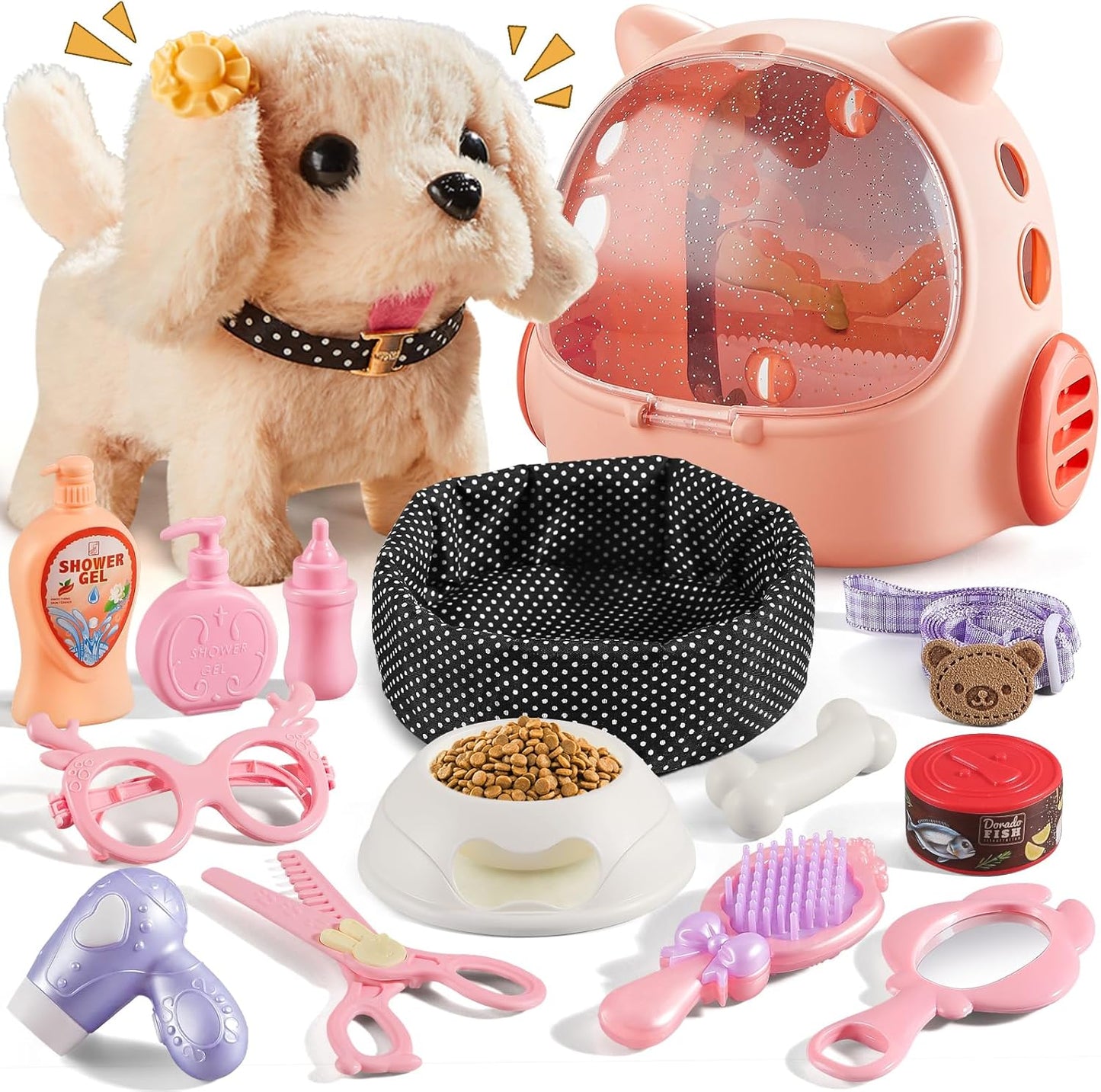 16 Pcs Robot Dog Toys for Girls, Toys for 3 4 5 6 7 8 Year Old Girls Kids Boys, Realistic Robot Puppy Toy for 5-7 6-8, Ideas Birthday Gifts for Girl 3 4 5 6 Year Old