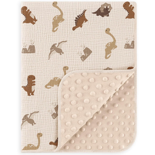 Susurration Baby Blanket for Unisex Boys Girls, Soft Nursery Minky Blanket with Muslin Cotton Front and Dotted Fleece Back, Receiving Blanket for Baby Newborn Infant, 30x40inch (Dinosaur)