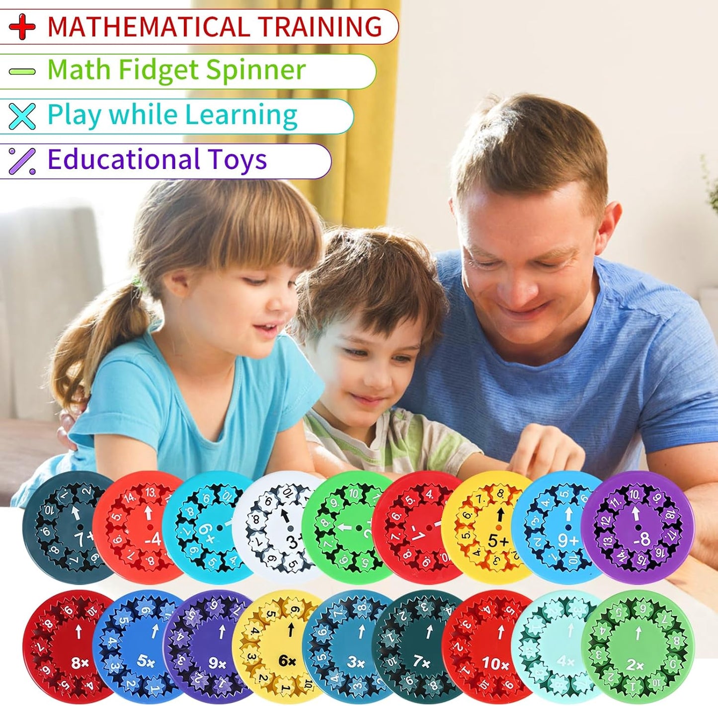 Math Fidget Spinners, Math Facts Fidget Spinners, Numbers Addition & Multiplication Math Games for Kids 3+, Kindergarten Math Learning & Educational Toys for Home School Classroom Travel Toddlers