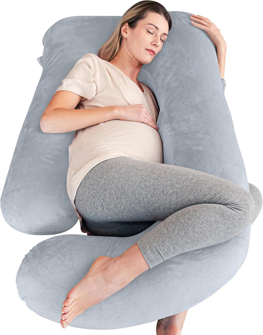 Cute Castle Pregnancy Pillows, Soft U-Shape Maternity Pillow with Removable Cover - Full Body Pillows for Adults Sleeping - Pregnancy Must Haves - Jumbo 57 Inch - Light Grey